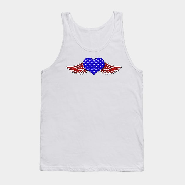 US Flag Red White and Blue heart Wings Tank Top by KZK101